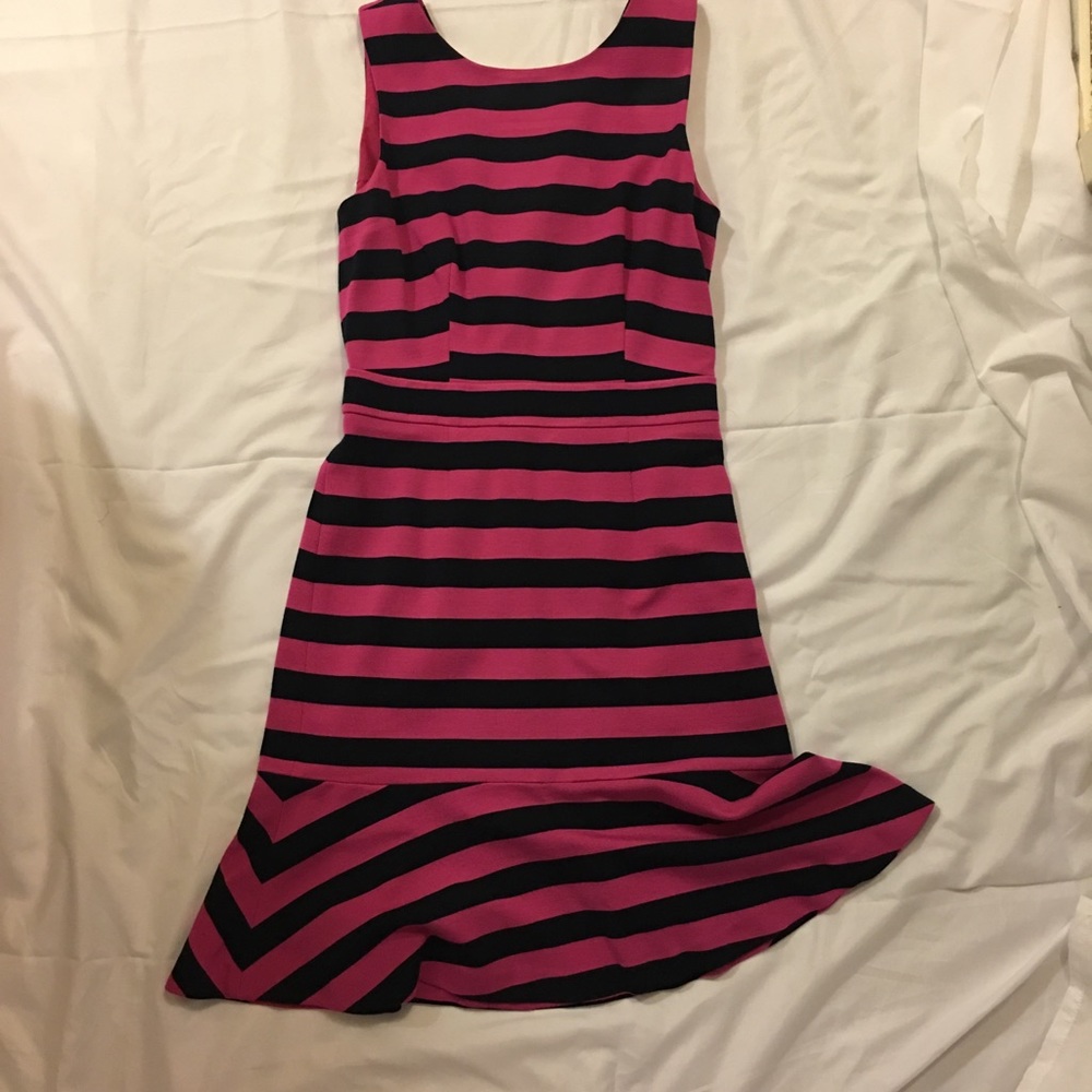 Banana Republic Pink and Navy Flounce dress EUC - Picture 3 of 7